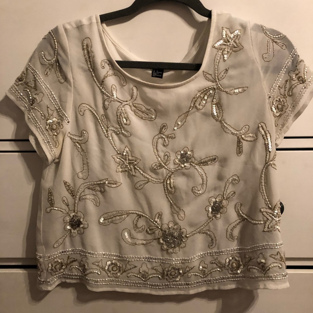 White embroidered chiffon top